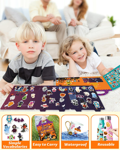 Walenced Reusable Sticker Book for Toddlers, Stickers for Kids, Toddler Sticker Book, Toddler Craft Activities, Toddler Travel Toys Boy Girl Birthday Gifts - Halloween