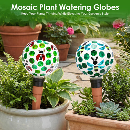 Chonsun Terracotta Plant Watering Globes Mosaic Self Watering Spikes 2 Pack for Indoor Outdoor Plants Automatic Plant Waterer Plant Watering Devices for Garden Home Decor