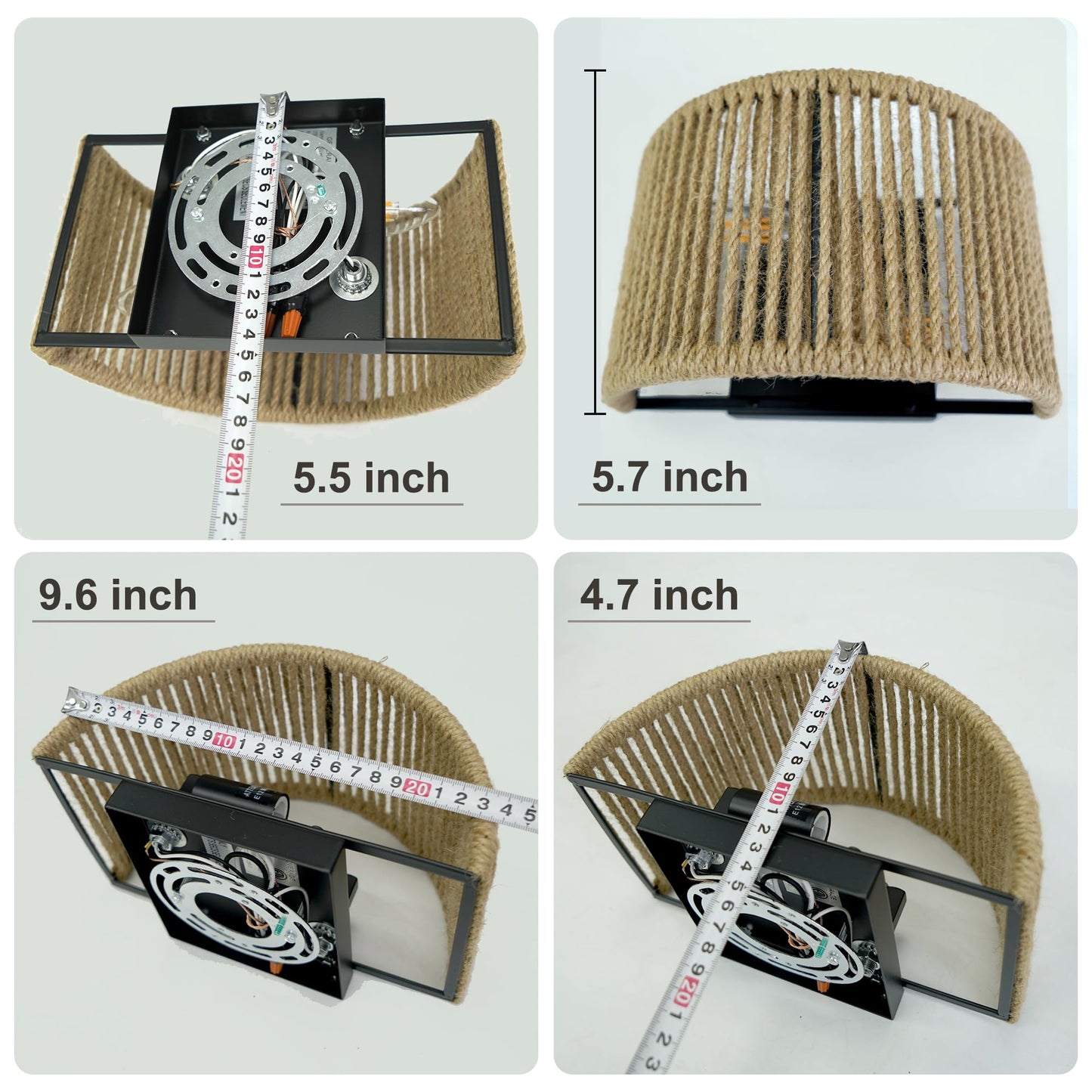 Lzawvm Rattan Wall Sconce Boho Wall Light Fixture Hand Woven Hemp Rope Sconce Lighting for Bedroom, Living Room, Aisle, Porch, Dia 9.7 Inch