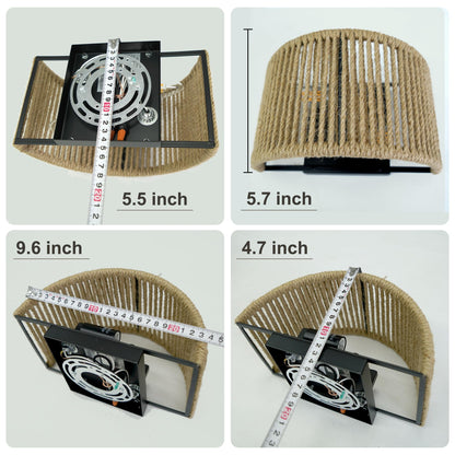 Lzawvm Rattan Wall Sconce Boho Wall Light Fixture Hand Woven Hemp Rope Sconce Lighting for Bedroom, Living Room, Aisle, Porch, Dia 9.7 Inch