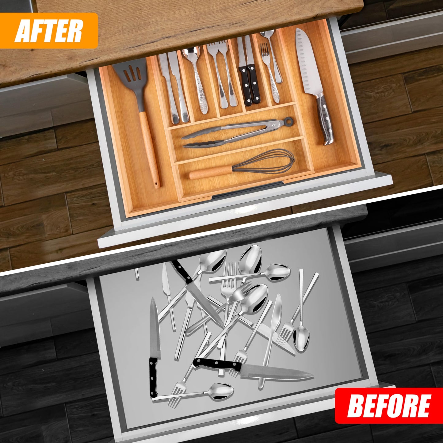 Kitchen Silverware Drawer Organizer and Storage Cabinet Utensil Rack Bathroom Counter Vanity Extra Large Big Cooking Drawer Organizers Countertop Pantry Storage Cabinet Best Kitchen Must Haves 2025