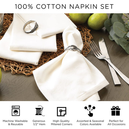 DII Traditional Harvest Wheat Jacquard Collection Thanksgiving Fall Table Décor Damask Cotton, Square Napkin Set, 20x20, Burnt Orange Pumpkin Vine, 6 Piece
