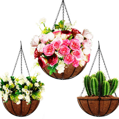 ArtFamy 4 Pack 10 inch Metal Hanging Planters Basket with Coco Coir Liner Outdoor-Hanging Baskets for Plants Outdoor,Metal Wire Baskets with Window Box Planters, Hanging Flower Pots for Railings