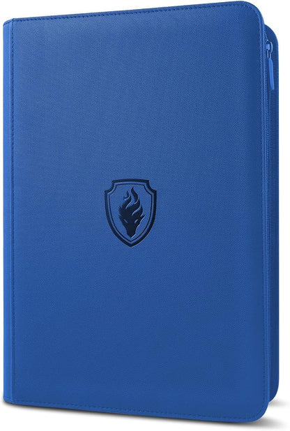 Premium Zip Card Binder, Fabmaker 9 Pocket Trading Card Binder, PU Cover Zipper Card Collection Album, Sturdy 360 Side-Loading Card Folder Holder for Game & Sports Cards, Royal Blue