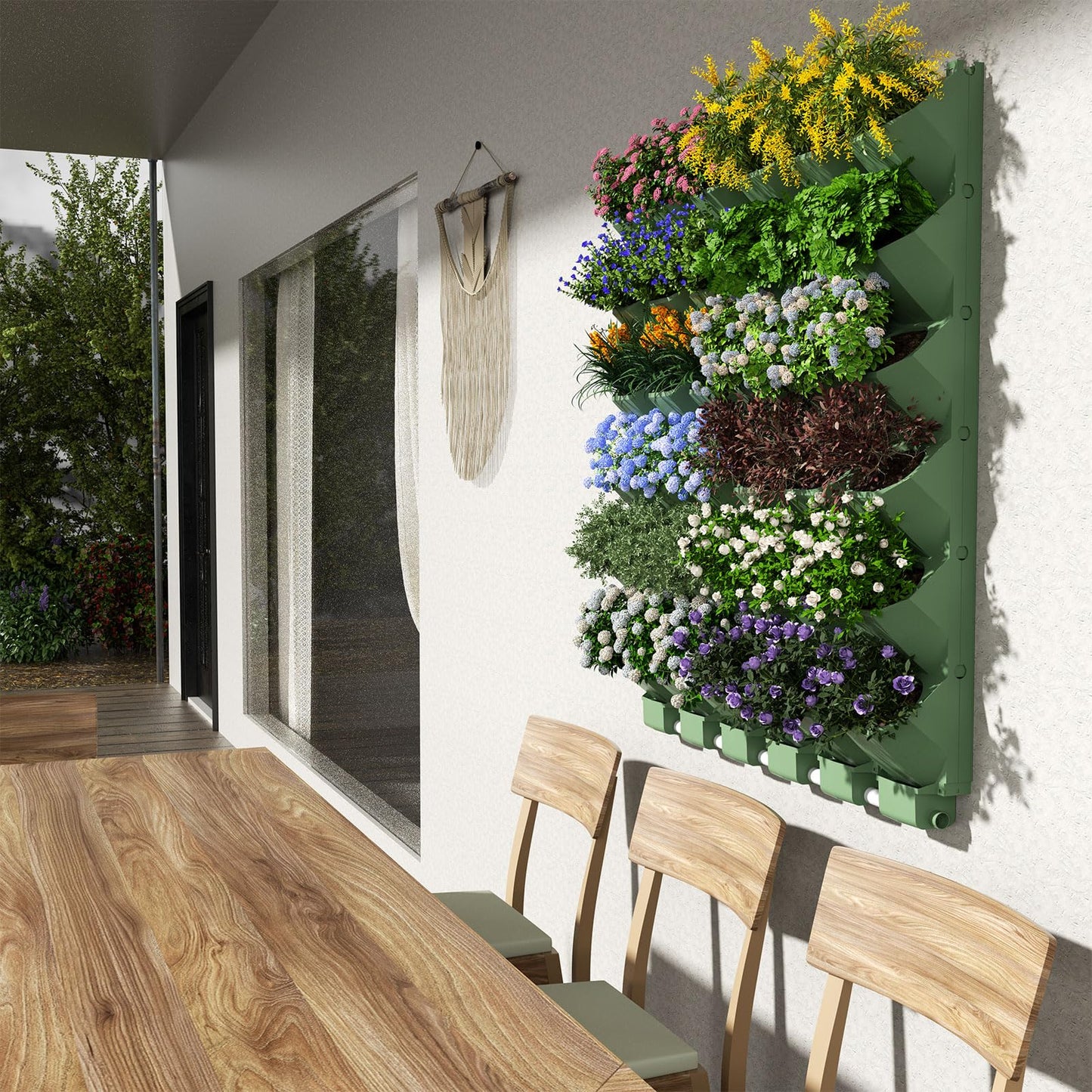 ZIAERKOR 36 Pockets Self Watering Wall Mounted Vertical Planter, Wall Planter Indoor Vertical Living Green Plant Wall Easy Installation (Green with Timing System)