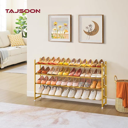 Tajsoon Expandable Shoe Rack for Closet 4 Tier, 29“-41“Adjustable & Stackable Shoe Shelf Storage, Metal Shoe Rack Organizer for Front Door Entrance, Closet, Garage, Entryway, Gold