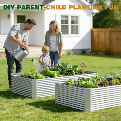 Annzoe 3 Pcs 8 x 4 FT Galvanized Steel Raised Garden Bed – Outdoor Planter Box for Root Vegetables, Herbs & Flowers, Large Metal Garden Beds for Backyards, Terraces and Balconies