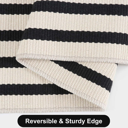 Sungea Black and White Striped Rugs 2.3'x3.6', Washable Hand Woven Front Door Rug, Reversible Outdoor Welcome Mat Foldable Layered Door Mats for Entryway Porch Decor Home Entrance