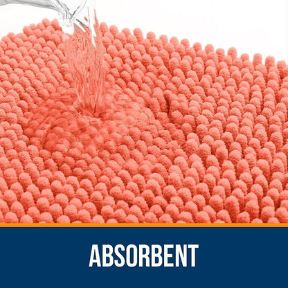 OLANLY Large Bathroom Rugs 47x32, Extra Soft Absorbent Chenille Bath Rugs, Rubber Backing Quick Dry, Machine Washable Bath Mats for Bathroom Floor, Tub and Shower, Home Decor Accessories, Coral