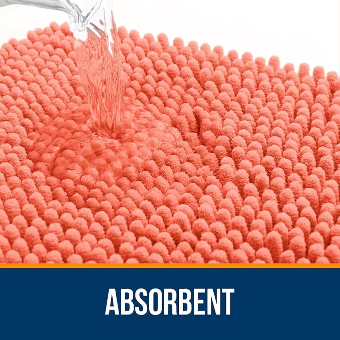 OLANLY Large Bathroom Rugs 44x32, Extra Soft Absorbent Chenille Bath Rugs, Rubber Backing Quick Dry, Machine Washable Bath Mats for Bathroom Floor, Tub and Shower, Home Decor Accessories, Coral