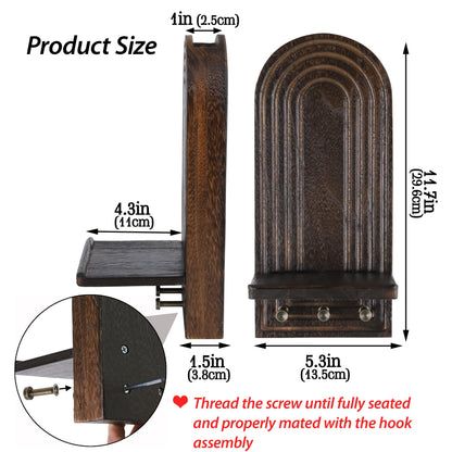 3-in-1 Wooden Wall Organizer - Planter Vase + Candle Sconces + Hooks (No Dried Flower)- Farmhouse Hanging Decor Boho Wall Art for Indoor Plants Artificial Eucalyptus for Living Room Bedroom Brown