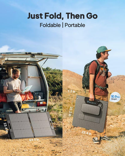 BLUETTI 100W Solar Panel (2025 New) for Solar Generator EB3A AC2A AC50B AC70 AC180 AC200L Elite 200 V2 AC300 B300K Handsfree 1 & 2, Foldable Solar Charger with Adjustable Kickstands for RV, Camping