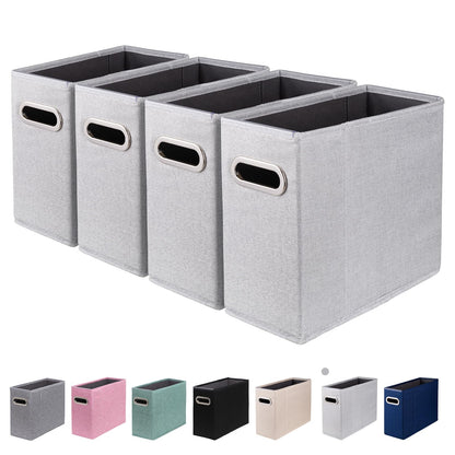 ComfortKeeper 4 Packs Letter Size File Organizer, File Folders Organizer, Fabric Storage Box, Collapsible Paper Organizer with Metal Handle, Smooth PVC Rails, Only Box (Light Gray)