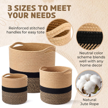 Xuhal 3 Pcs Plant Basket Woven Storage Basket Boho Planter Baskets Modern Woven Flower Tree Pots for Home Decor Blankets Organization