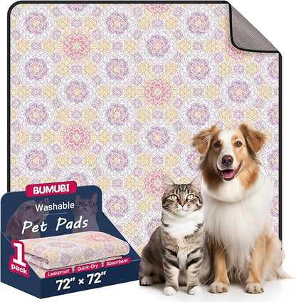 Washable Dog Pee Pads - Absorbent Reusable Puppy Training Pads, Waterproof Leak - Proof & Non - Slip for Crate Whelping Potty Training 72x72 (Pack of 1)