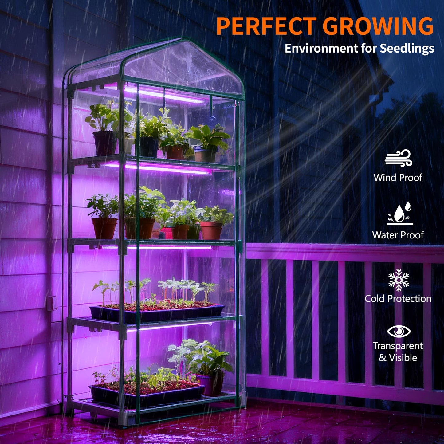 Indoor Greenhouse with Grow Light, 4-Tier Mini Greenhouse 27.6"x19"x63" Small Greenhouse with Zippered PVC Cover for Seed Starting Trays, Dimmable Plant Light for Indoor Plants with Timer