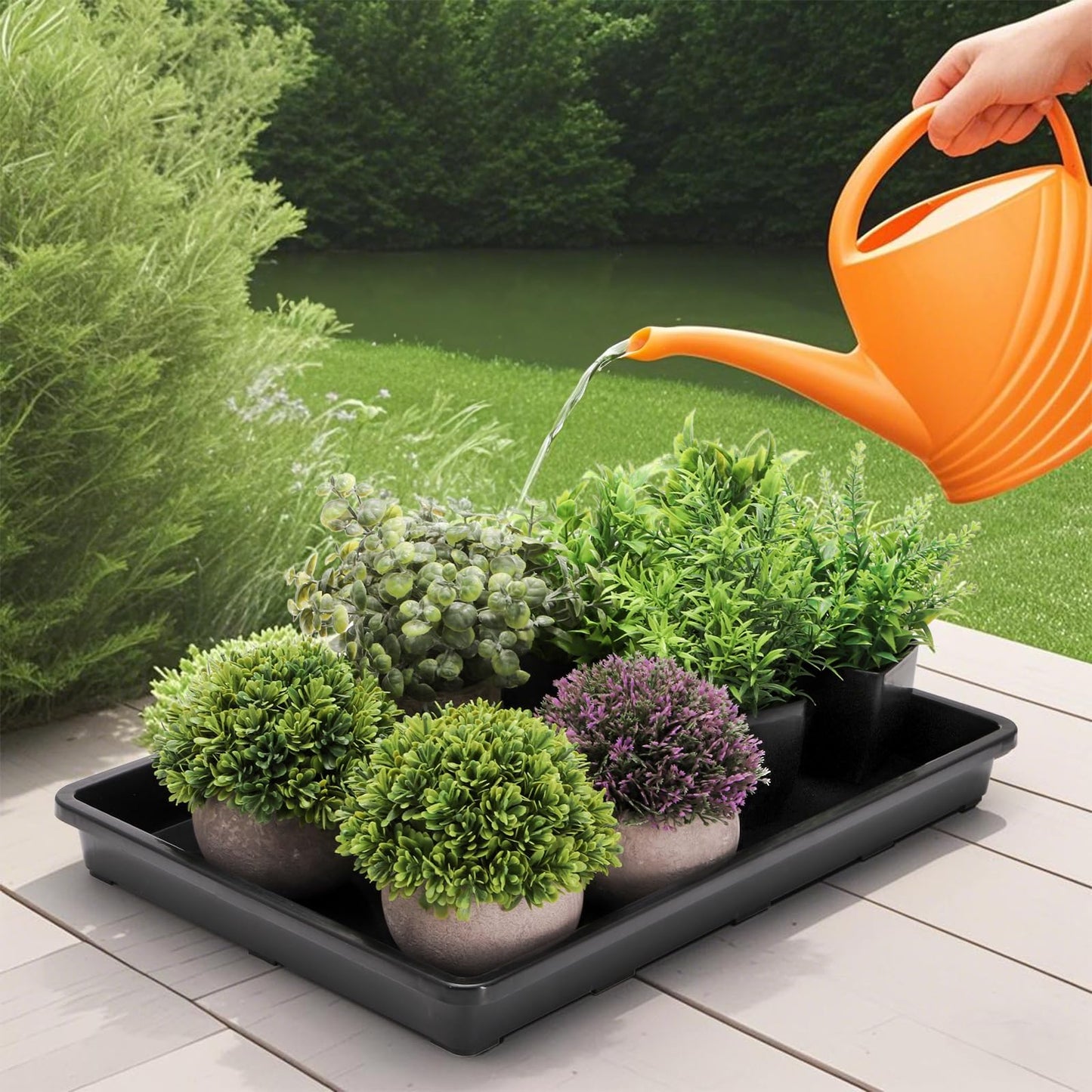 ZAVOOS 6 Pack Nursery Potting Trays, Plastic Seedling Starter Tray with No Drain Holes, Easy Watering Flat Garden Plant Growing Tray for Indoor Greenhouse Germination, 17.3'' x 11.6'' x 1.3''