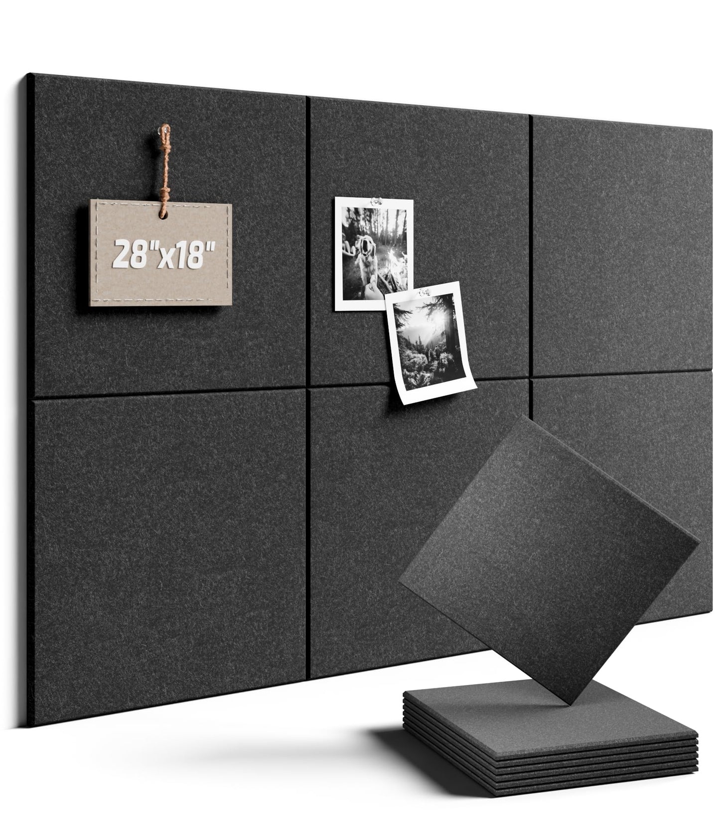 Felt Bulletin Board Tiles -28"x18" Cork Board Alternative for Office Decor, Push Pin Board Wall Organizer 6-Pack - Charcoal Gray