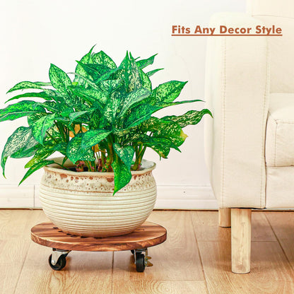 4 Pack Plant Caddy with Wheels Heavy Duty 12 Inch Wooden Plant Stand with Wheels Plant Dolly Rolling Plant Stand Plant Roller with Casters for Indoor and Outdoor with 4 Pack Plant Saucers, Round