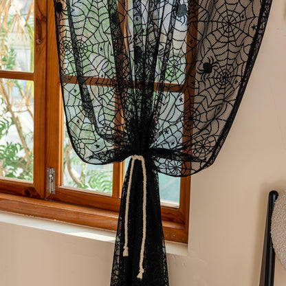 YJ YANJUN Black Lace Curtains 63 inches Length 2 Panels Halloween Goth Curtains for Bedroom Kitchen Spider Webs Halloween Decoration Coffin/Witchy/Gothic Haunted House Decor 55Wx63L Inch