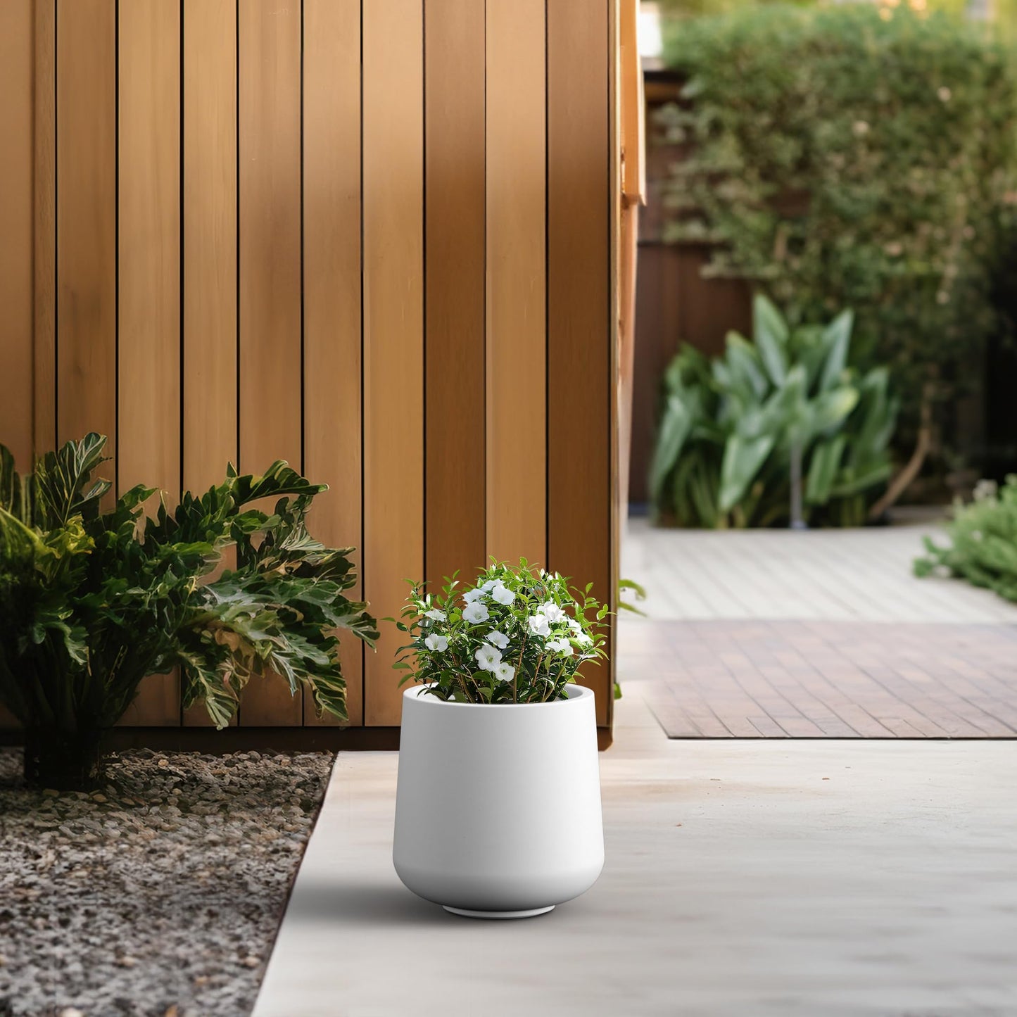 Kante 11.6" Dia Round Concrete Planter, Outdoor Indoor Large Plant Pots Containers with Drainage Hole and Rubber Plug for Home Garden Patio, Pure White
