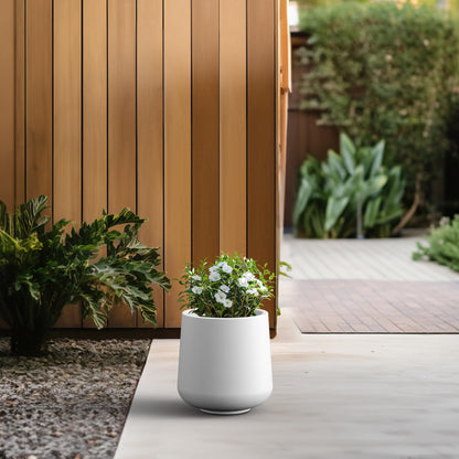 Kante 11.6" Dia Round Concrete Planter, Outdoor Indoor Large Plant Pots Containers with Drainage Hole and Rubber Plug for Home Garden Patio, Pure White