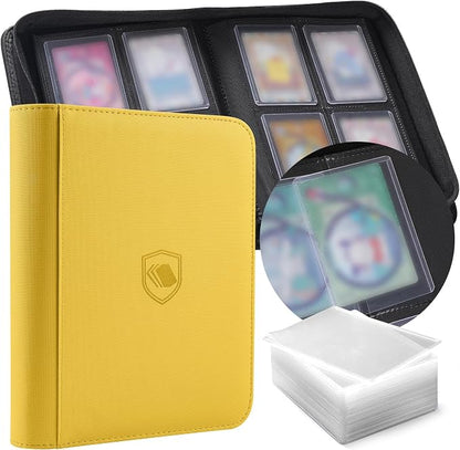 Toploader Binder, Holds 160 Toploaders, 100 Toploaders INCLUDED, 4-Pocket PU Cover Top Loader Binder for 3" x 4" Rigid Toploader, Ringless Double-Sided Toploader Card Binder for TCG, Sport Cards