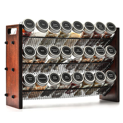 Roykoota Spice Rack, Spice Rack Organizer without Seasoning Jars, Wooden Rustic 3 Tier Kitchen Spice Organizer Shelf for Cabinet, Countertop or Wall Mount