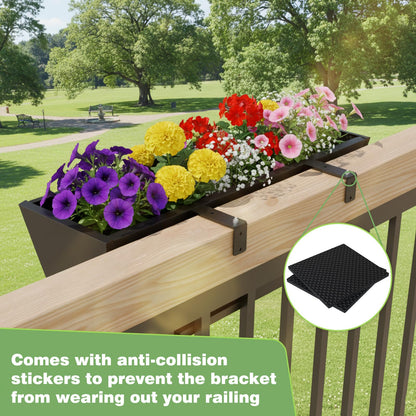 2PC Railing Planter for Outdoor Plants 36 Inch Metal Hanging Planters Pots with Adjustable Brackets and Drainage Railing Planter Boxes Hanging Flower Pots for Balcony Deck Railings Apartment Patio Dec