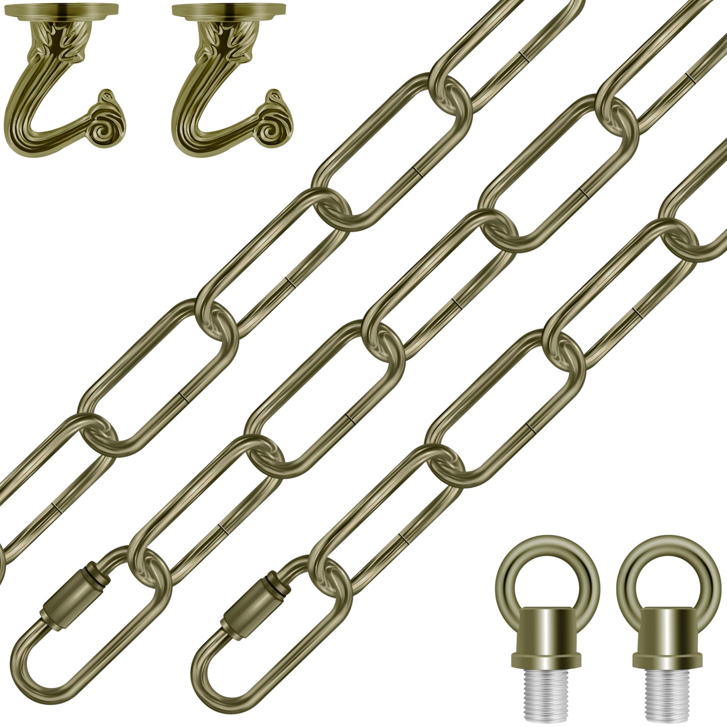 Omytie 15 Ft Heavy Duty Hanging Chain Kit with Connection Locks & Swag Ceiling Hooks for Lighting Fixture, Chandelier, Pendant, Lantern, Swag Lamp, Plant/Flower/Fruit Basket, Bird Feeder (Bronze)