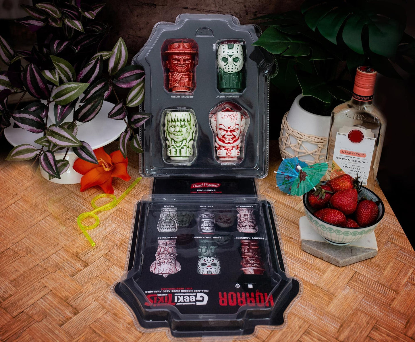 Geeki Tikis Horror Mini Muglets 4-Pack | Includes Regan, Jason Voorhees, Pennywise, Freddy Krueger | Tumbler Cocktail Glasses For Home Barware Set | Coffee Cups For Espresso, Lattes | Scary Movie Gift