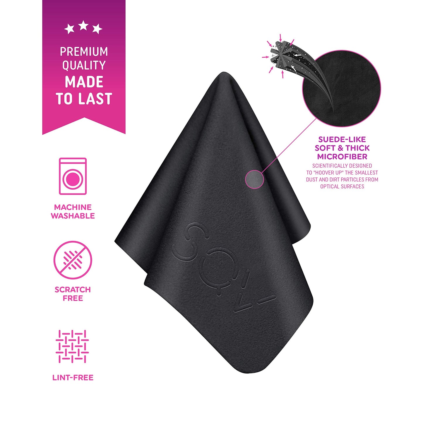 Premium Microfiber Cleaning Cloth 6x6 in - Extra Soft Suede Feel Lint Free Cloths for Eyeglasses & Glass - Compatible with iPad, iPhone, Tablet, MacBook, TV Screen, LCD, Camera Lens (24 Small, Black)