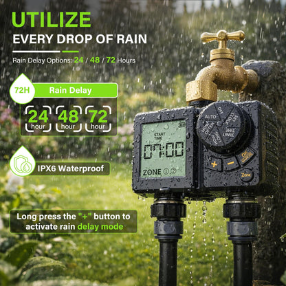 MIXC Drip Irrigation System with Timer,1/4" 100Ft Automatic Garden Watering Kit with 16pcs 360°Adjustable Brass Nozzles & Bendable Rod,for Outdoor Plants,Lawn,Raised Bed,Potted Plant,Yard,Greenhouse