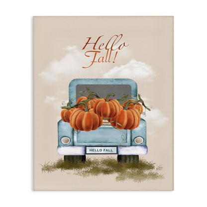 Stupell Industries 'Hello Fall Seasonal Autumn Pumpkins', Canvas Art, 30 x 40 Inches, Easy to Hang and Sturdy, Made in USA, by Andrea Jasid Grassi