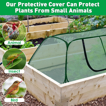 Pop-Up Raised Garden Bed Cover with Zipper Door - 30% Sunblock Garden Netting Crop Cage for Raised Beds, Plant Protector for Vegetables & Seedlings Against Birds, Animals & Insects-45" x 22" x 16"