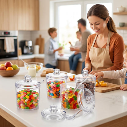 CACASO 12 Pcs Acrylic Sugar Bowls Containers, 11 oz Clear Lid Spoon Condiment Pots, Seasoning Box Storage Jar Coffee Bar Kitchen Spices Salt Tea