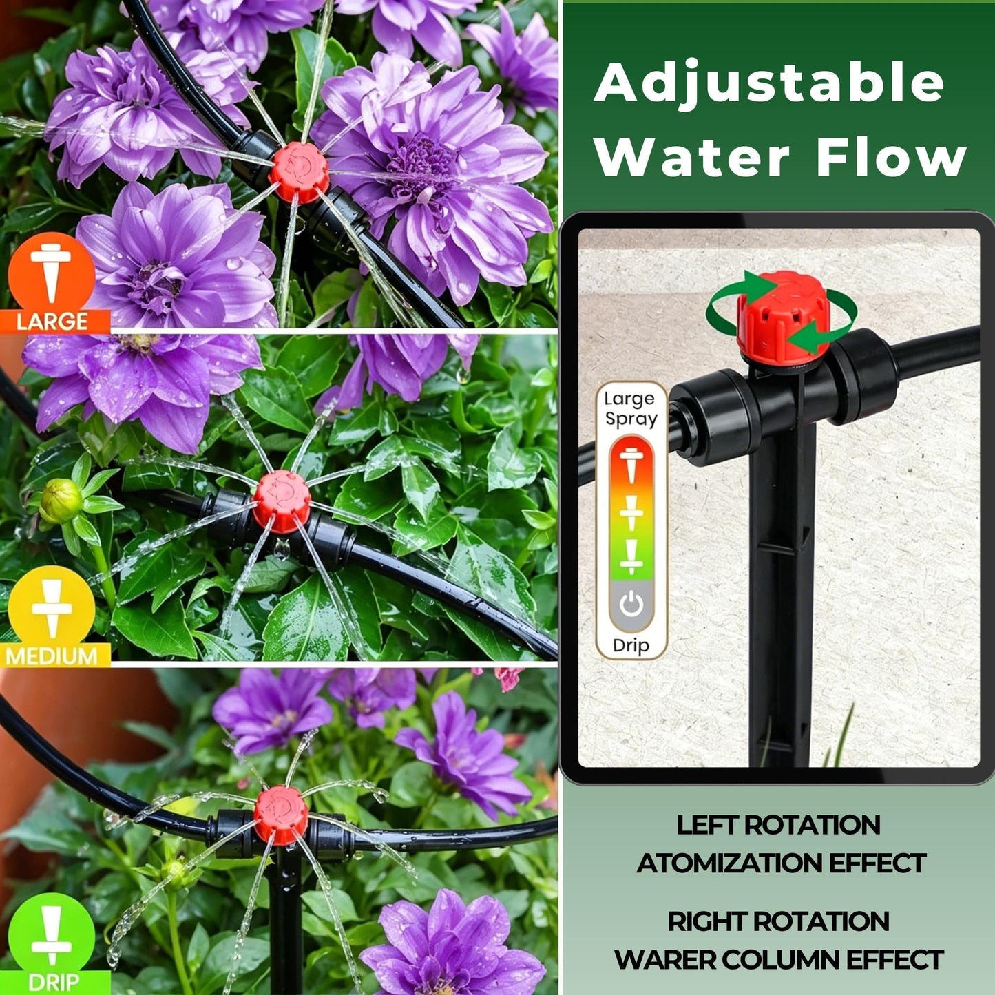 120FT Drip Irrigation System for Garden: Quick Connect 1/4" PE Tubing 18Pcs Automatic Water Sprinkler Kit Adjustable Misting Part Watering Hose, Outdoor Raised Bed Plants Flower Yard Greenhouse