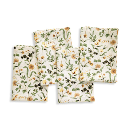 Solino Home 100% Pure Linen Cloth Napkins Set of 4 - Multicolor Floral Print Dinner Napkins 20 x 20 Inch - Handcrafted and Machine Washable - Fall Botanical Print