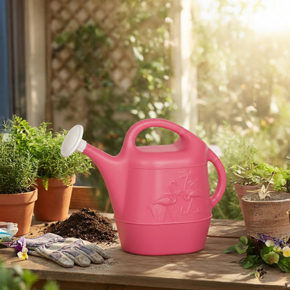 Union Products Watering Can, Flamingo 2 Gallon Plastic Gardening Water Jug with 2 Handles for Garden, Indoor Plants, and Outdoor Flower Pots, Pink