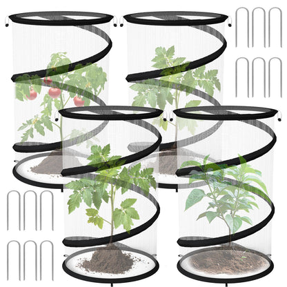 Erinaik 4 Pack Pop up Plant Guard Covers Tent from Animals White, 19.6" x 11.8" Foldable Plant Protectors Mesh Net, Garden Plant Enclosure Protection Cage with Stakes & Carry Bag for Outdoor Plants