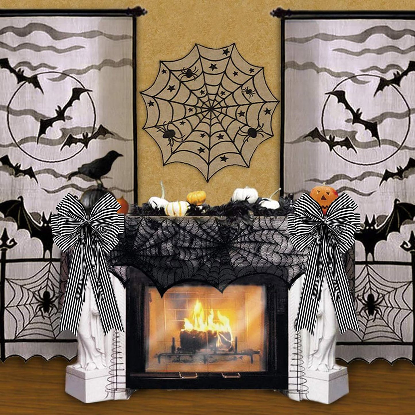 Hongsome 2 Pack Black White Stripe Halloween Fall Bows for Wreaths,12”x20”Black and White Christmas Decorations Bow for Tree Topper Gothic Spooky Holiday Birthday Party Wall Home Front Door