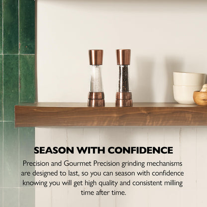 Cole & Mason Derwent Salt & Pepper Mill Gift Set - Refillable Seasoning and Spice Tools - Adjustable Grinder Settings - Copper With Salt and Pepper Tray