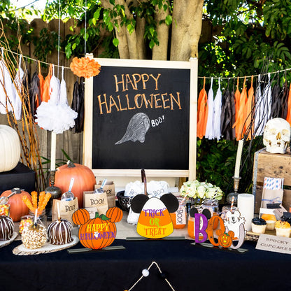 Andi Cppss 3PCS Halloween Mouse Wooden Table Centerpieces, Trick or Treat Sign Table Top Decor, Boo Sign Table Centerpiece for Halloween, Happy Halloween Mouse Pumpkin Table Topper for Party Supplies
