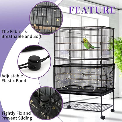 Daoeny 2Pcs Bird Cage Cover, Adjustable Bird Cage Seed Catcher, Large Soft Nylon Mesh Net with Twinkle Moon Star, Birdcage Cover Skirt Seed Guard for Parrot Parakeet Macaw Round Square Cages