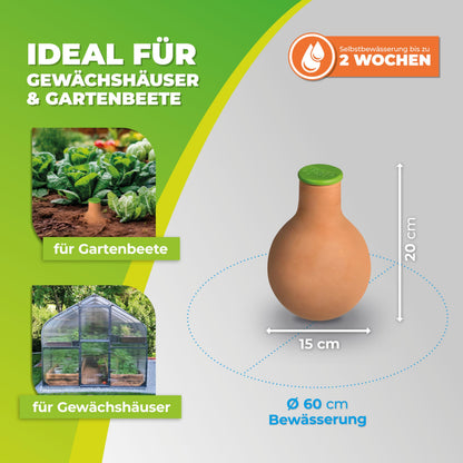 BioGreen Plant Self-Watering System Hydro MAX S | 0.3 gal | Irrigation Ø 23.6 in | Olla Made of Fired Clay | Watering Globe | Terracotta Water Saver for Gardens, Vegetables & Raised Beds