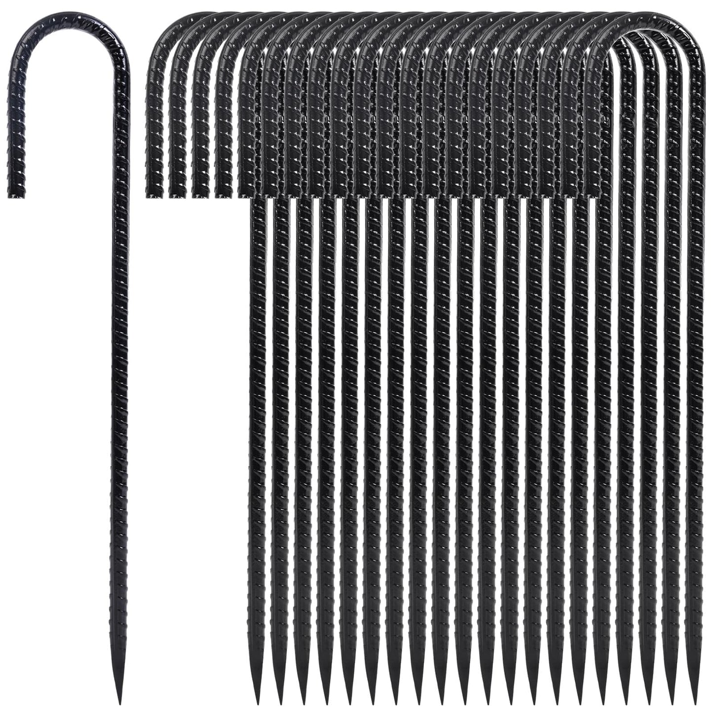Homwin 12 Inch Heavy Duty Rebar Stakes, 20-Pack Galvanized Steel J Hook Tent Stakes for Outdoor Decorations, Inflatables, Fencing, Gardening, Gazebo and Swing Set Anchors