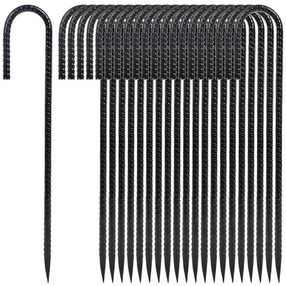 Homwin 12 Inch Heavy Duty Rebar Stakes, 20-Pack Galvanized Steel J Hook Tent Stakes for Outdoor Decorations, Inflatables, Fencing, Gardening, Gazebo and Swing Set Anchors