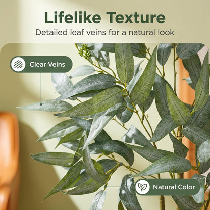 Artificial Eucalyptus Tree in White Pot – 3FT Faux Indoor Plant for Home Décor, Modern Greenery for Living Room, Bedroom, Office – Realistic Silk Leaves, Minimalist Planter