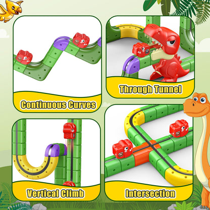 SnapGlowz Upgrade Magnetic Train Set: 188PCS 3D Infinity Racer Electric Train Set for Kids Flexible Cube Track Anti-Gravity Dinosaur Train Toys Gifts for 3 4 5 6 7 8-12 Year Old Boys Girls