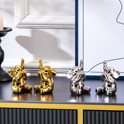 SURE YUESI Pair of Small Silver Elephant Figurines, Modern Boho Decorative Statues, Lucky Elephant Home Decor for Living Room, Bedroom, Office Desk & Shelf